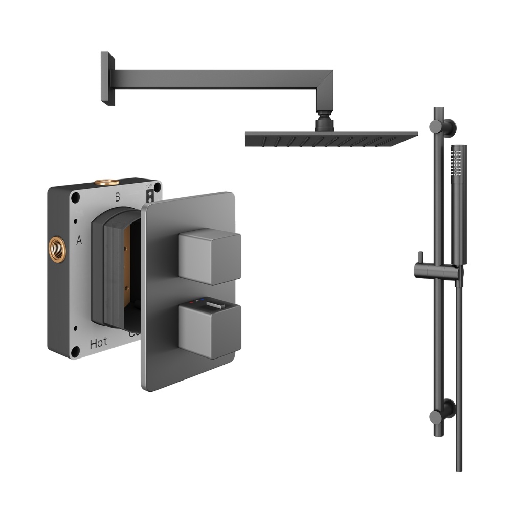Product Cut out image of the Abacus Square Anthracite 2 Outlet Shower Pack with Fixed Head & Slide Rail